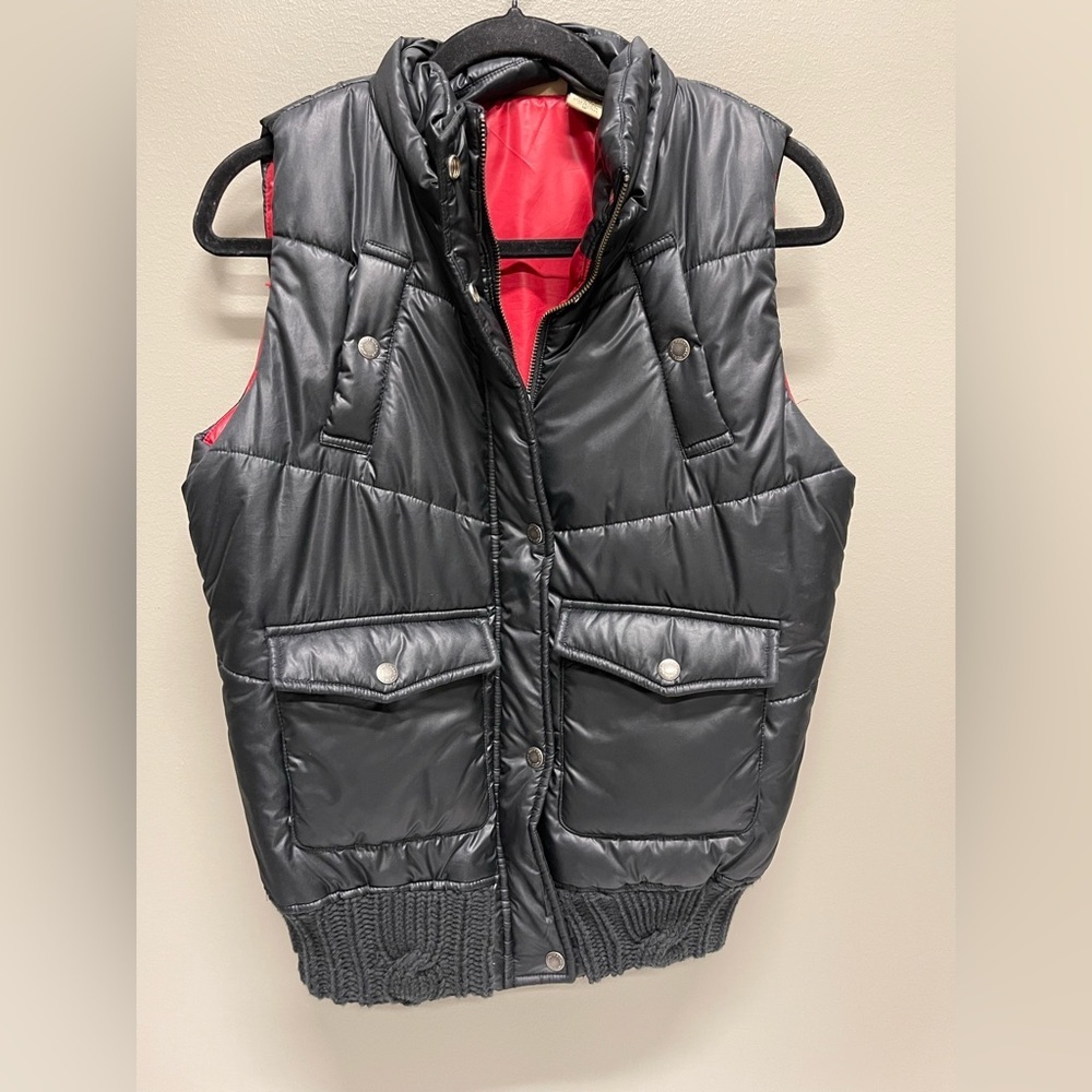 Ruff Hewn Black Puffer Vest with Red Lining